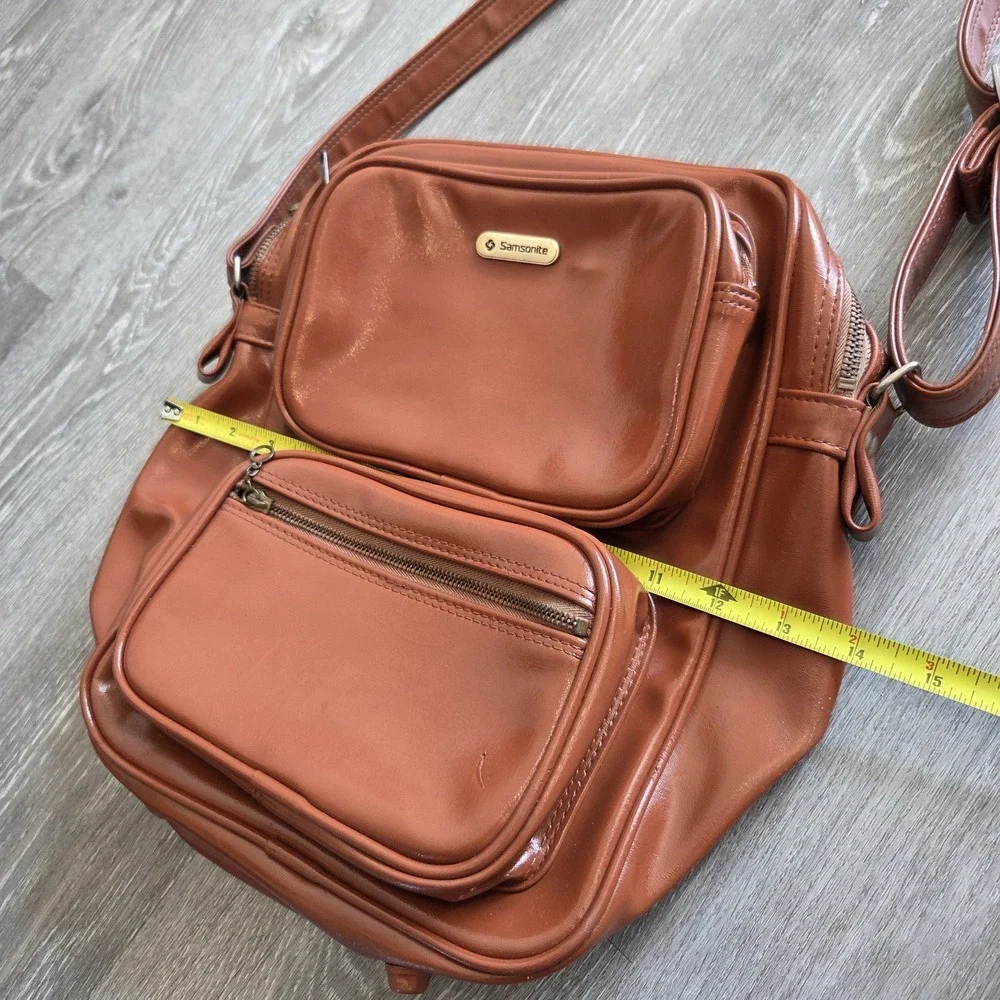 Vintage Restored Samsonite Leather Multi-Pocket Shoulder Travel Bag